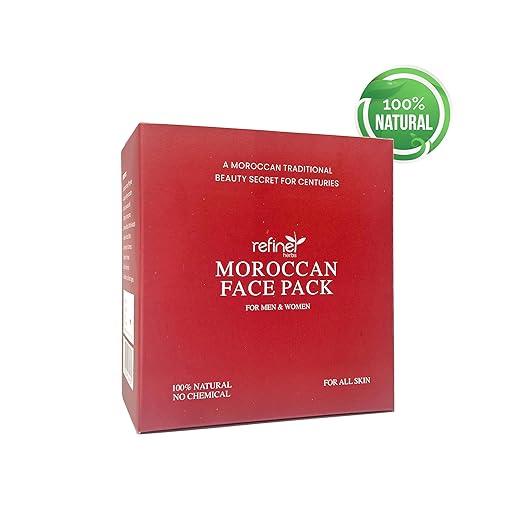 Refine Herbs - Moroccan Facepack | 100% Natural | No chemicals | Morrocan Red Clay (100g), Clay Mask Hydrator (100ml), Free brush | for Men & women