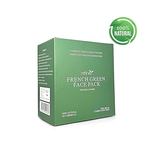 Green face pack box with '100% Natural' label on a white background