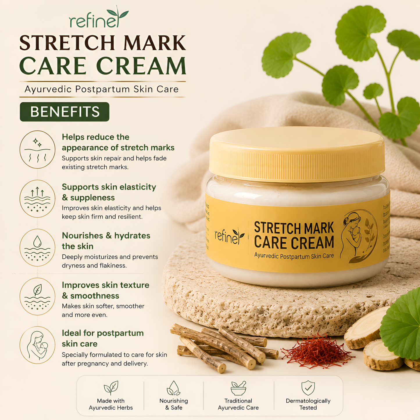 Refine Stretch Mark Care Cream - Ayurvedic Postpartum Skincare 100g